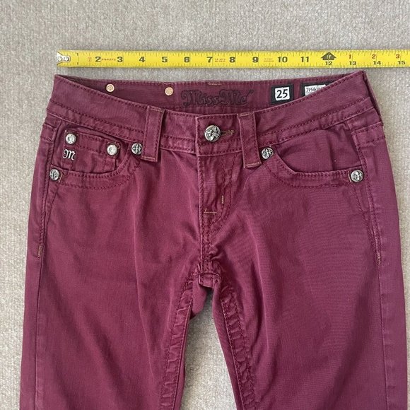 Miss Me Pants Womens 25 Burgundy Red Crop Capri 26" Inseam Low Rise Skinny - Picture 8 of 14